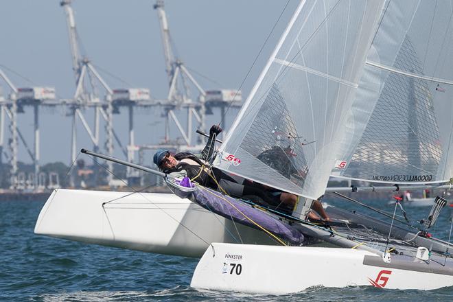 Father and Son team, Chris and Richard Brewin, who were second in the Masters division with two bullets on the final day to take them to 13th overall. - Pinkster Gin 2017 F18 Australian Championship ©  Alex McKinnon Photography http://www.alexmckinnonphotography.com